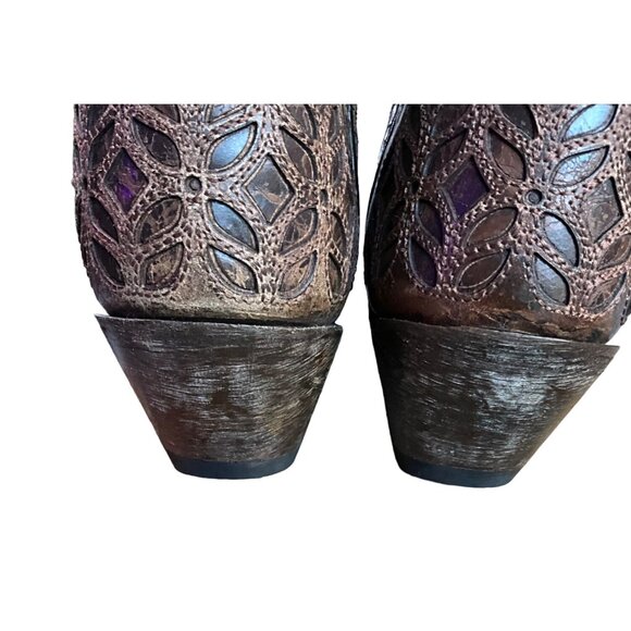 Dan Post Women's SIze 7M Brown Distressed Open Lattice Type Design Cowboy Boots - Picture 9 of 10